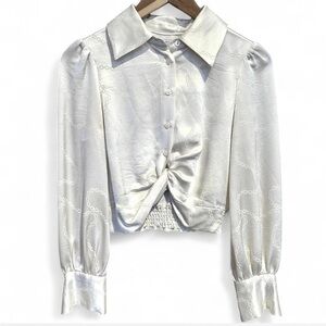 Petite Studio White Satin Blouse with Knot Detail